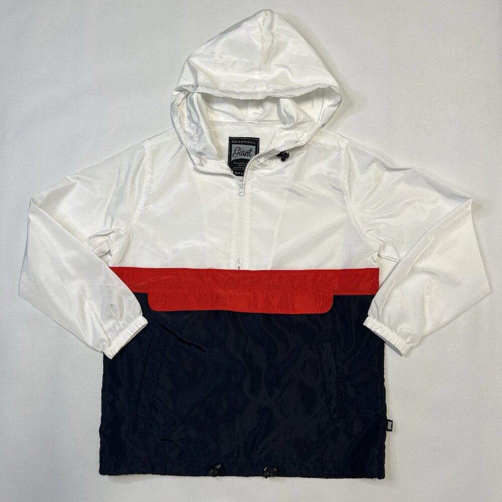 Beautiful Giant Mens Hooded Lightweight Windbreaker Jacket Size Small White Red